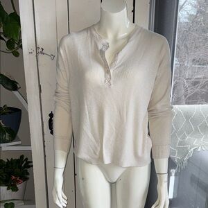 American eagle ribbed Women's Cream Henley Top oversized small